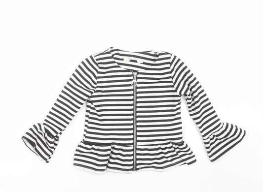 Preworn Girls Black Striped  Cardigan Jumper Size 4 Years