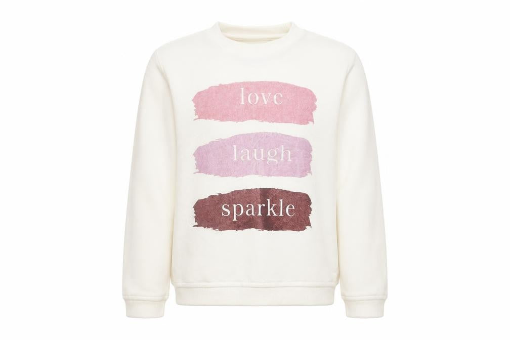 Primark Girls Ivory   Pullover Sweatshirt Size 6-7 Years  - love laugh sparkle