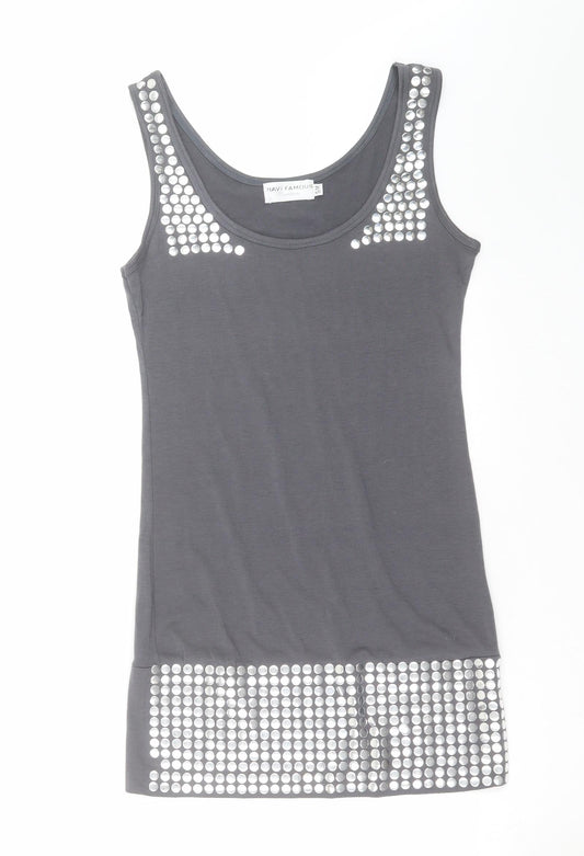 RAVI FAMOUS Womens Grey   Basic Tank Size S  - studded