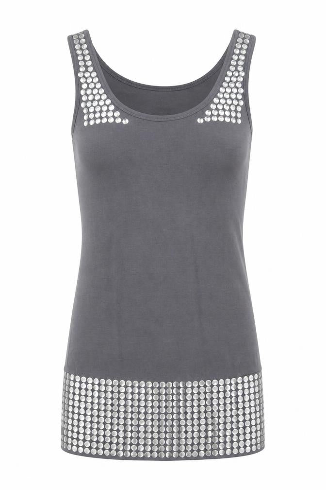 RAVI FAMOUS Womens Grey   Basic Tank Size S  - studded