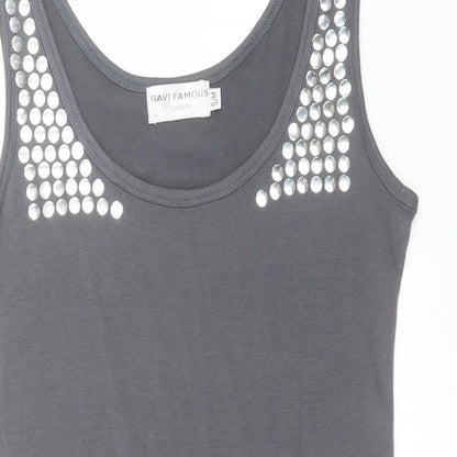 RAVI FAMOUS Womens Grey   Basic Tank Size S  - studded