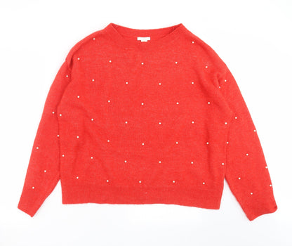 Preloved H&M Womens Red  Knit Pullover Jumper Size L  - beaded - Front