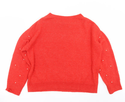Preloved H&M Womens Red  Knit Pullover Jumper Size L  - beaded - Back