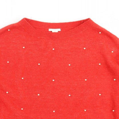 Preloved H&M Womens Red  Knit Pullover Jumper Size L  - beaded - Detail