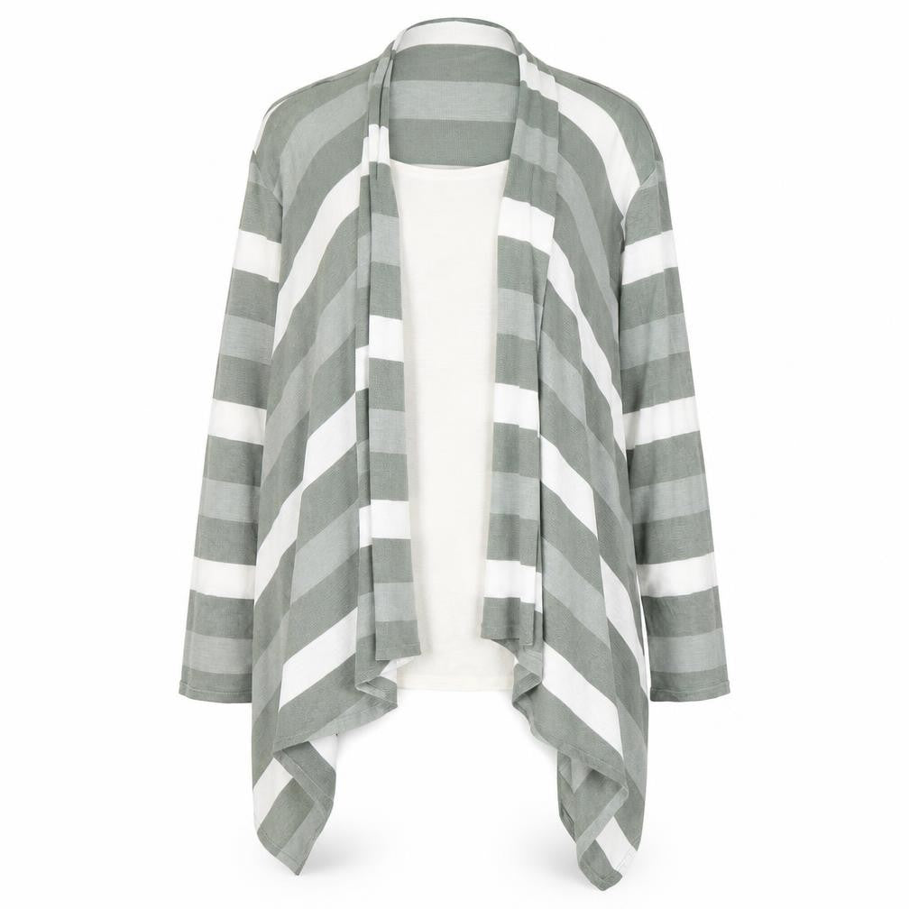 Mimosa Womens Green Striped  Basic T-Shirt Size L