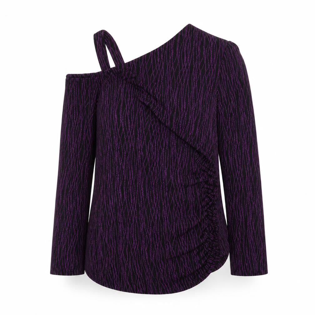 Preworn Womens Purple Striped  Basic Blouse Size XL
