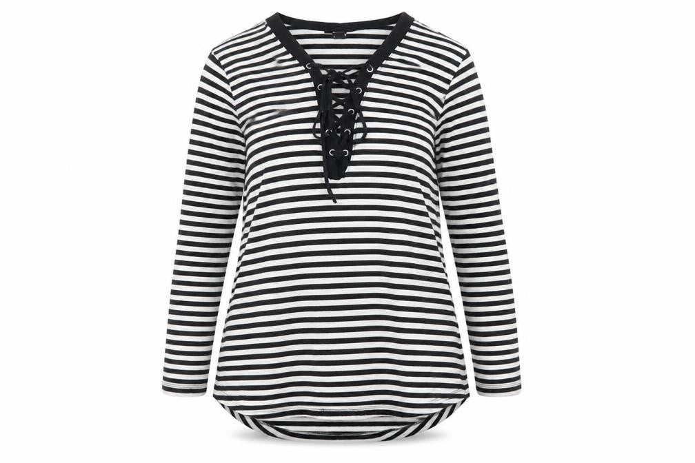 Rainbow Womens White Striped  Basic Blouse Size M