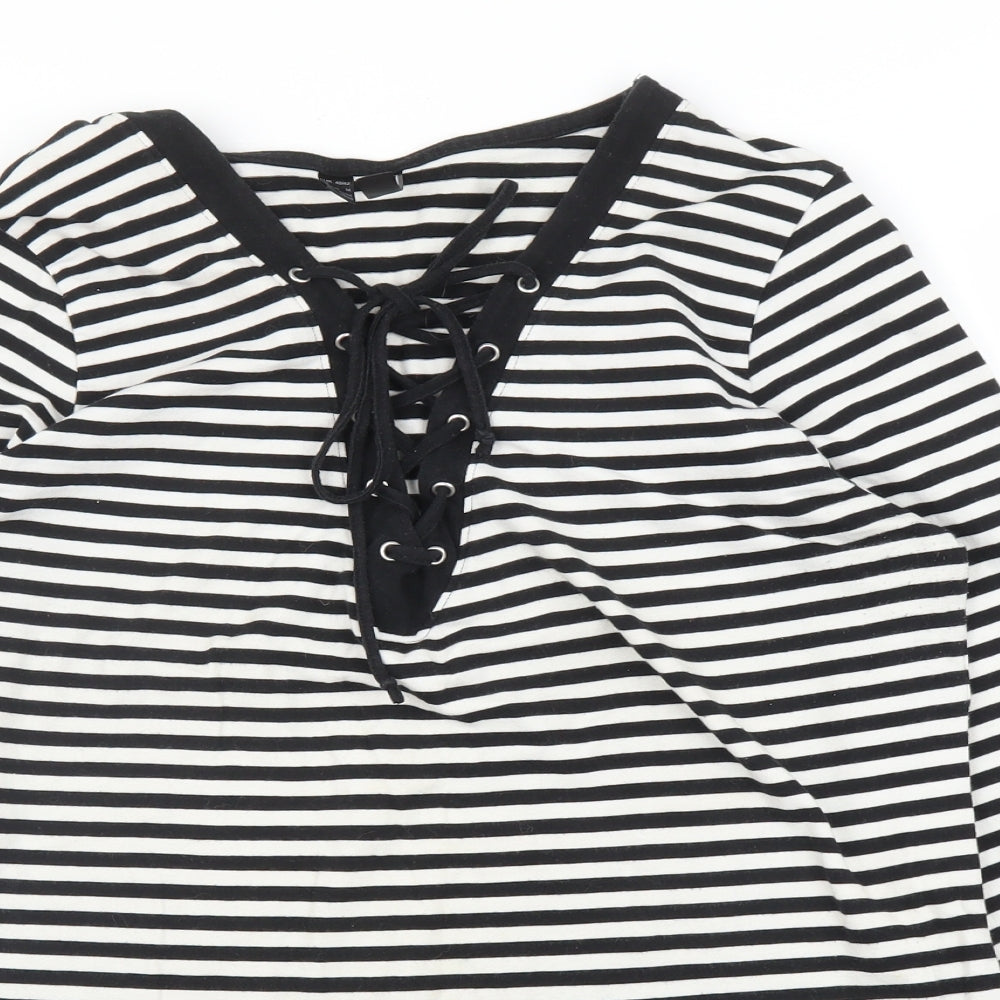 Rainbow Womens White Striped  Basic Blouse Size M