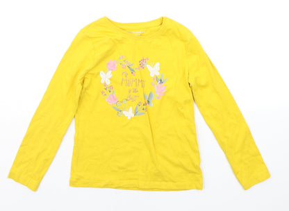 Preloved Primark Girls Yellow Houndstooth  Basic Polo Size 5-6 Years - Front