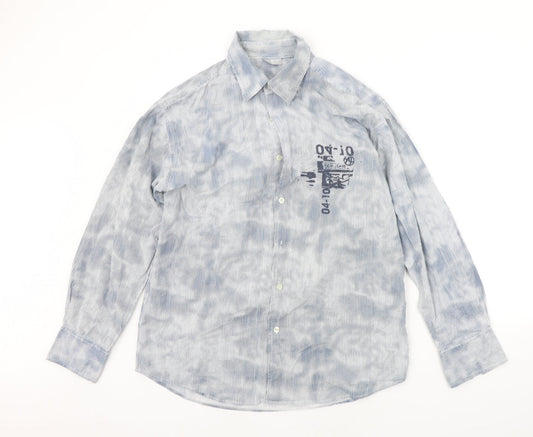 fiori vintage Mens Grey Striped   Button-Up Size L
