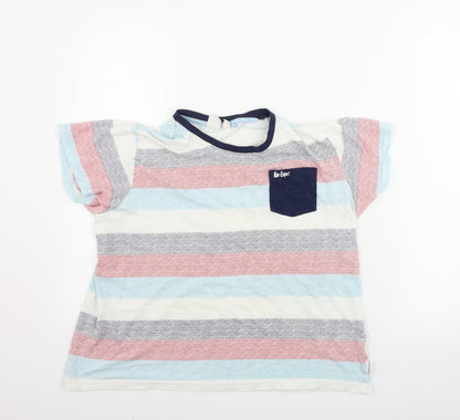 Preloved Lee Cooper Girls White Striped  Basic T-Shirt Size 13 Years - Front