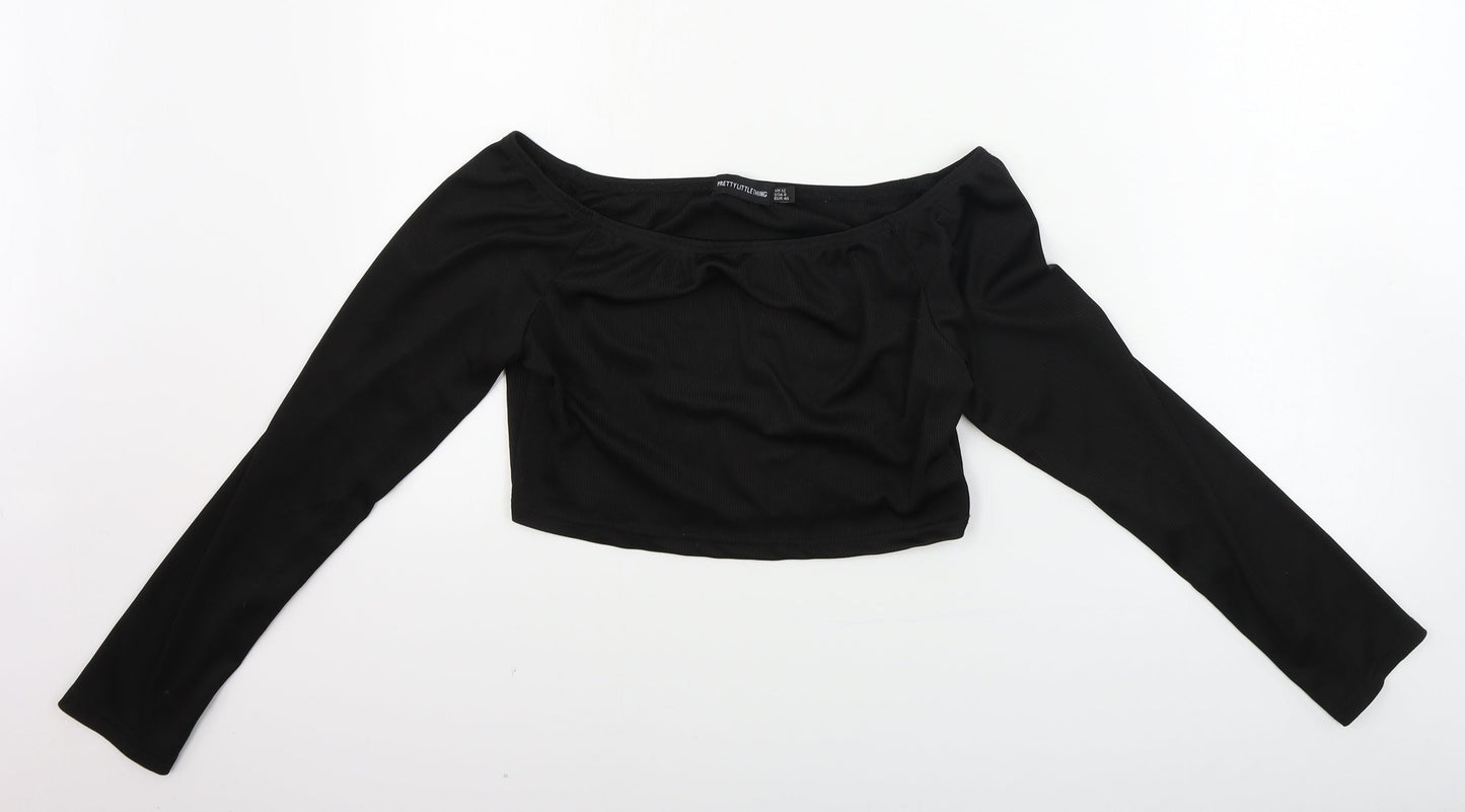 PRETTYLITTLETHING Womens Black Houndstooth  Cropped T-Shirt Size 12