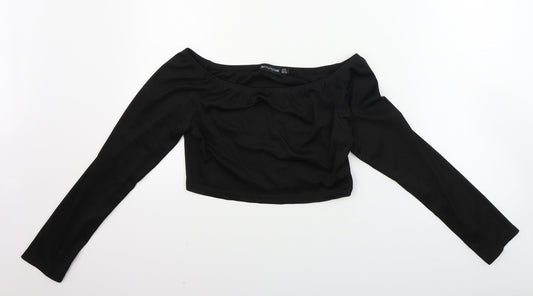 PRETTYLITTLETHING Womens Black Houndstooth  Cropped T-Shirt Size 12