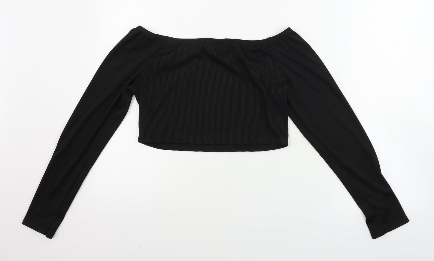 PRETTYLITTLETHING Womens Black Houndstooth  Cropped T-Shirt Size 12