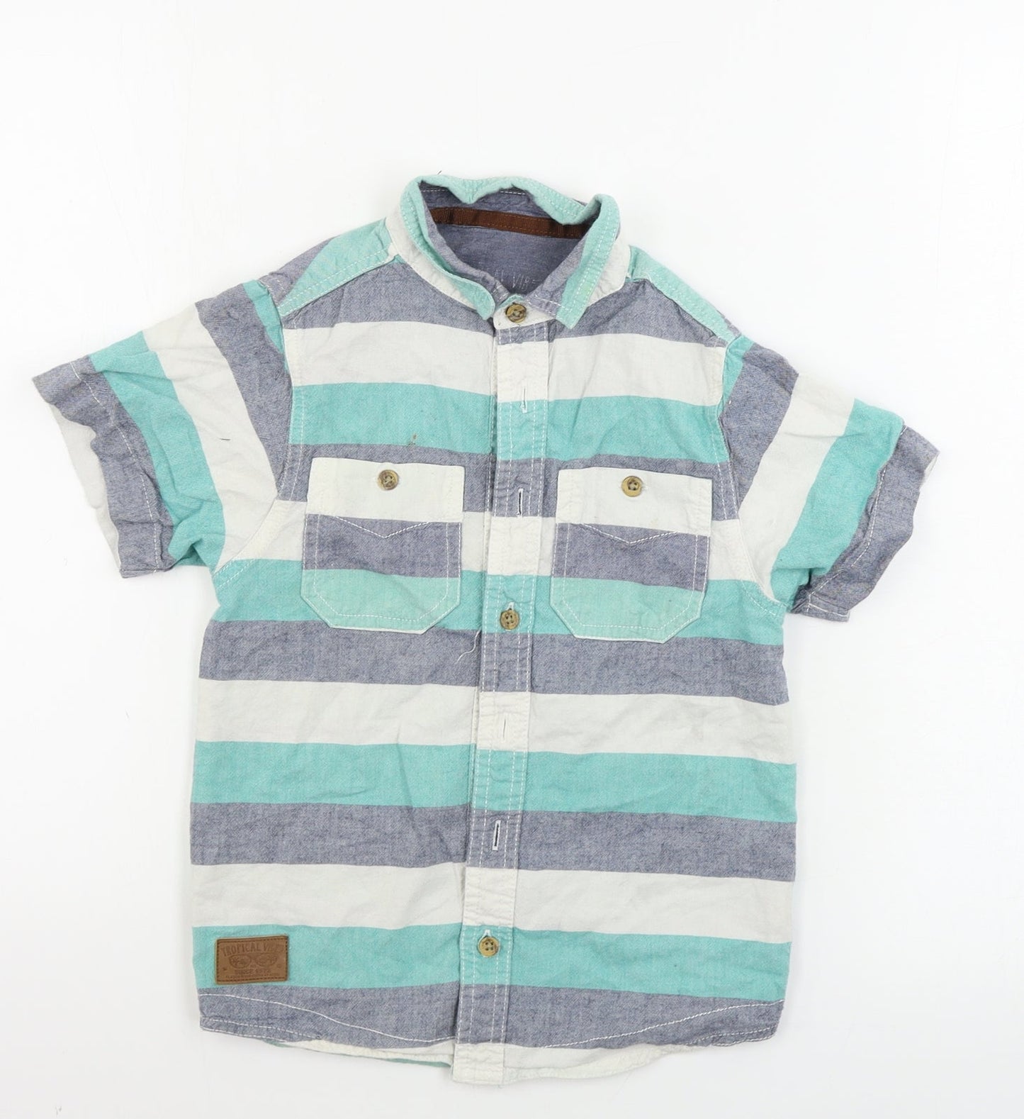 Rebel Boys Green Striped  Basic Button-Up Size 7-8 Years