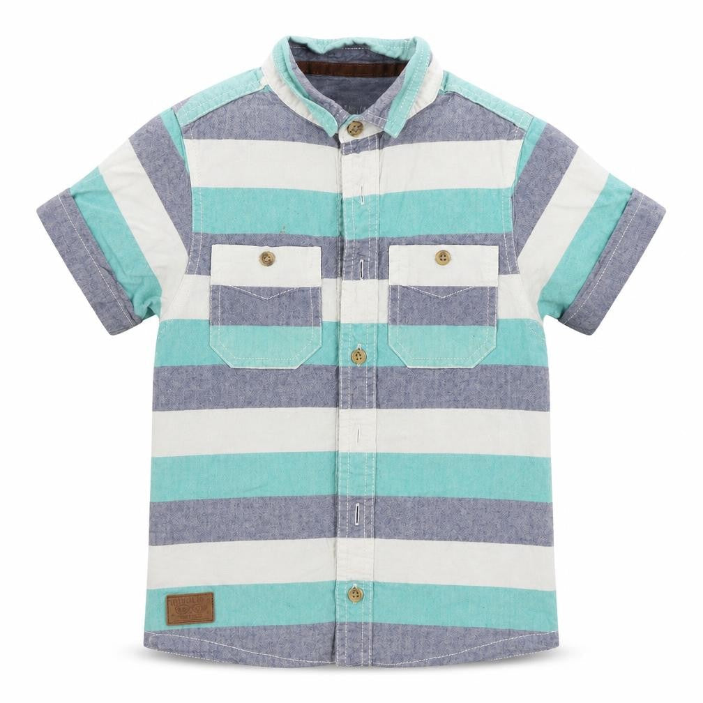 Rebel Boys Green Striped  Basic Button-Up Size 7-8 Years