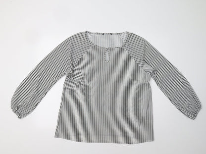 Preloved Select Womens White Striped  Basic Blouse Size M - Front
