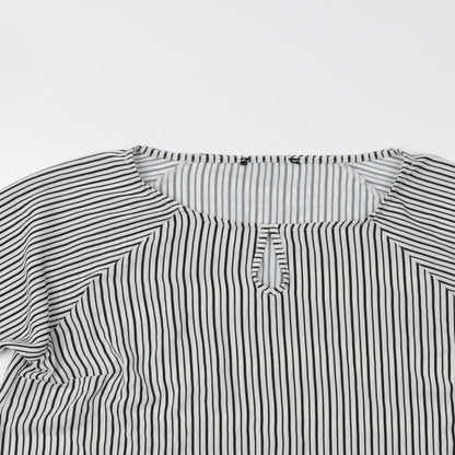 Preloved Select Womens White Striped  Basic Blouse Size M - Detail