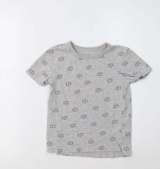 George Girls Grey   Basic T-Shirt Size 5-6 Years  - Cat Print