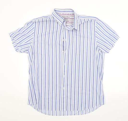 Thomas Nash Mens Blue Striped   Button-Up Size L