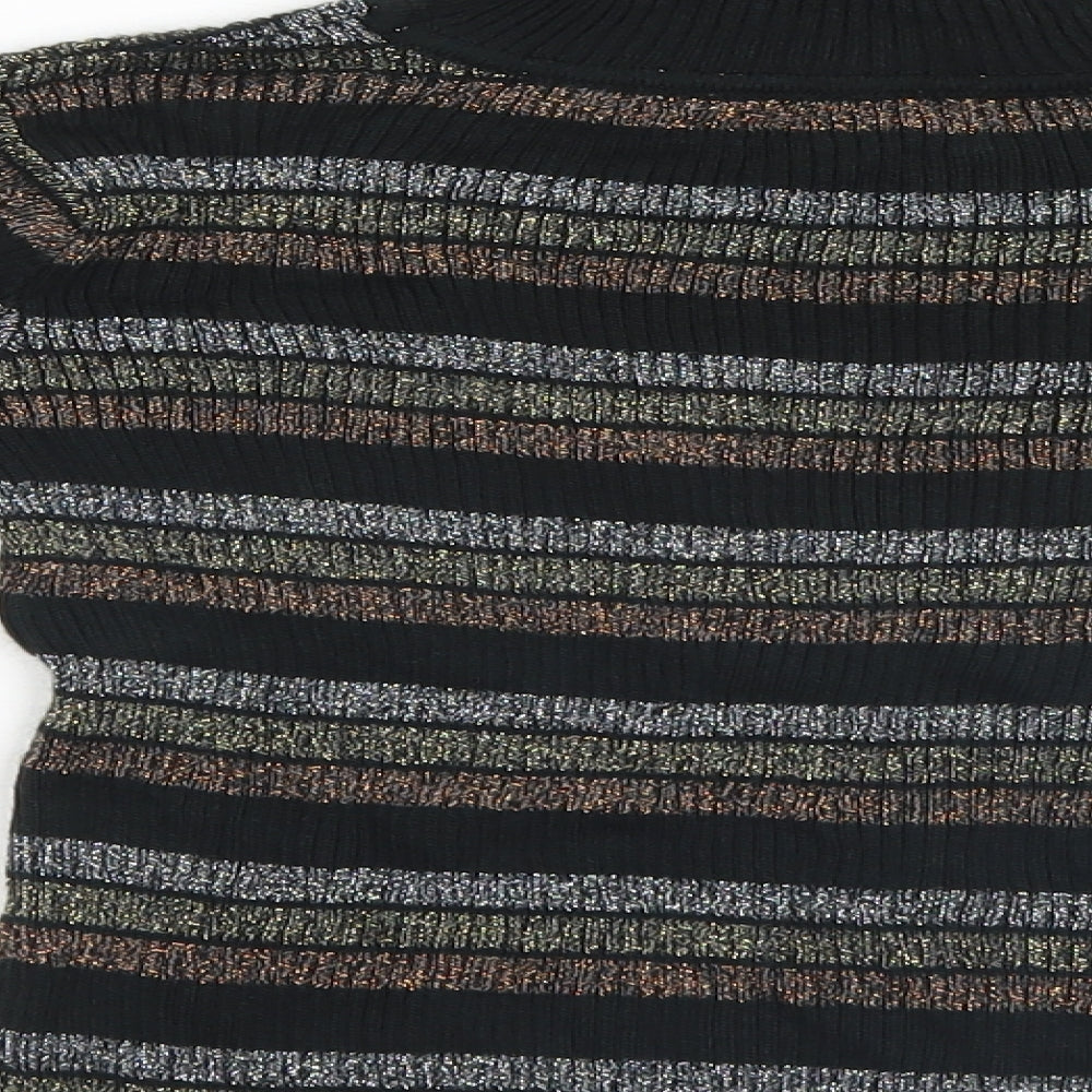 Preworn Girls Black Striped  Pullover Jumper