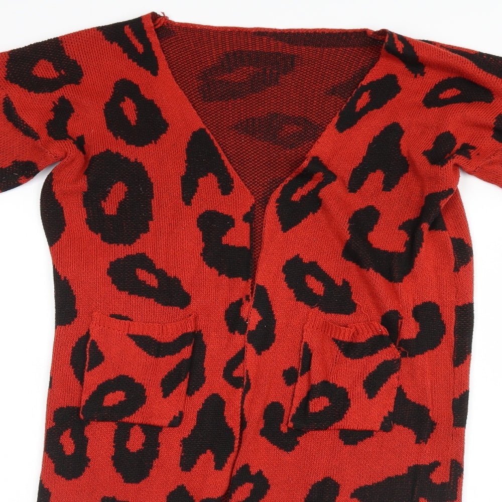 Preworn Womens Red Animal Print  Cardigan Jumper Size L