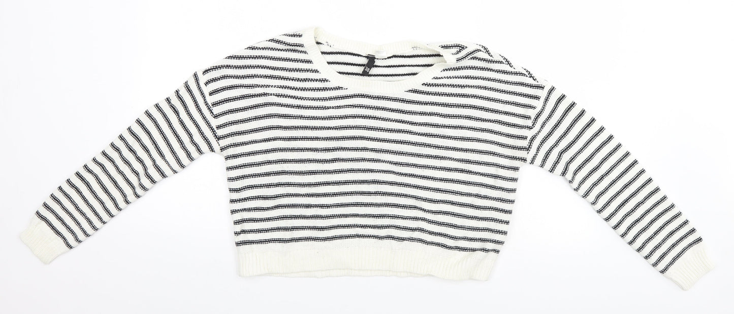 Divided Womens White Striped  Pullover Jumper Size 10