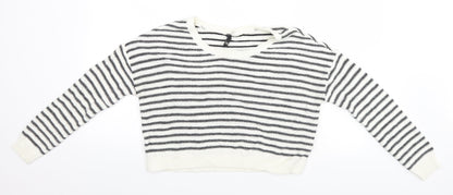 Divided Womens White Striped  Pullover Jumper Size 10