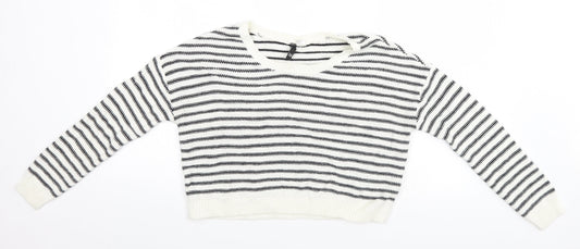 Divided Womens White Striped  Pullover Jumper Size 10
