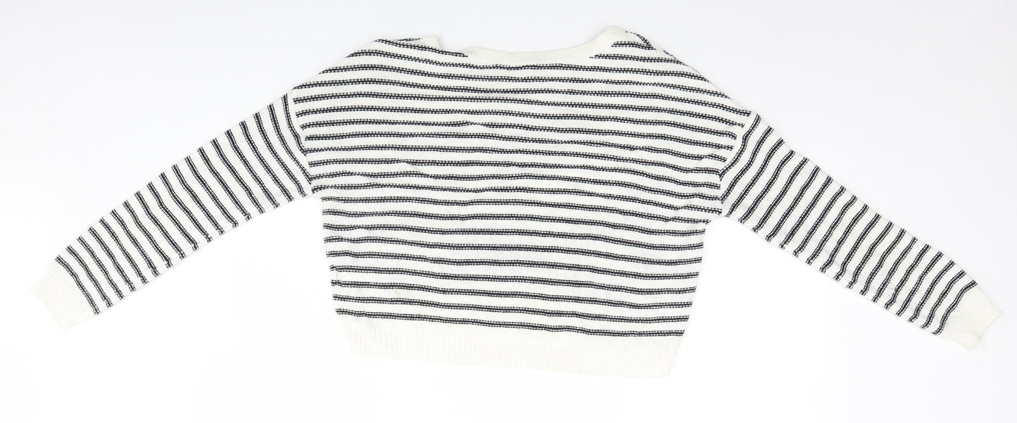 Divided Womens White Striped  Pullover Jumper Size 10