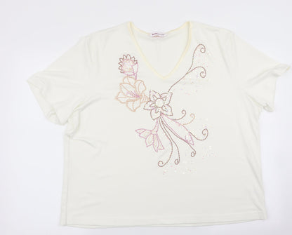 Bonmarché Womens Ivory Floral Basic Blouse Size XL