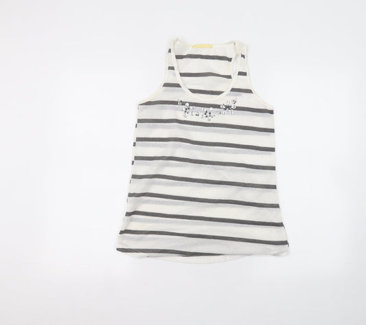 Preworn Womens White Striped  Basic T-Shirt Size S