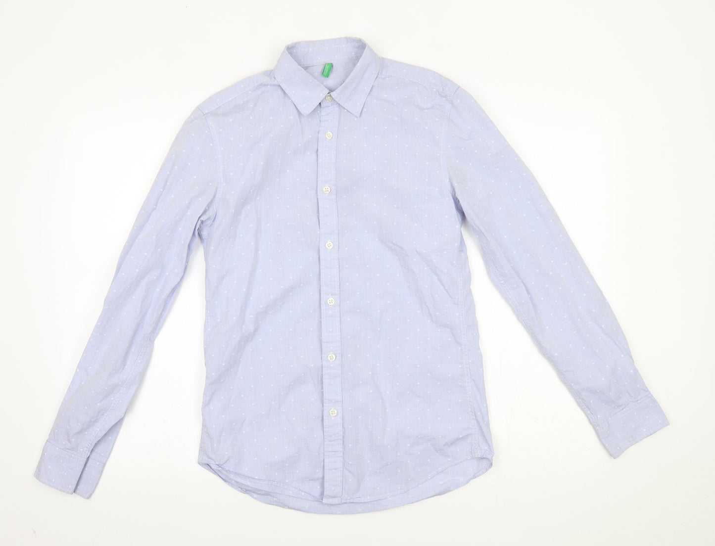 benetton Mens Blue Polka Dot   Button-Up One Size