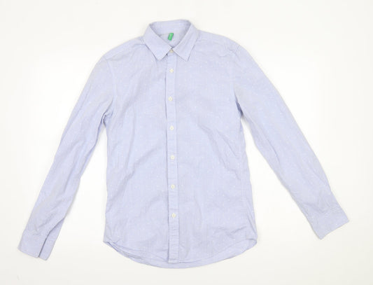 benetton Mens Blue Polka Dot   Button-Up One Size