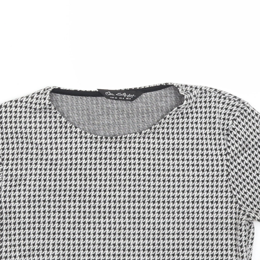 Miss Selfridge Womens Multicoloured Houndstooth  Cropped T-Shirt Size 8