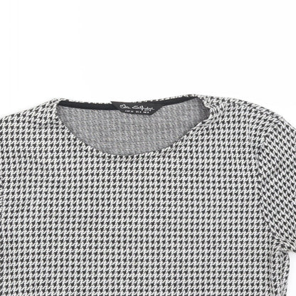 Miss Selfridge Womens Multicoloured Houndstooth  Cropped T-Shirt Size 8
