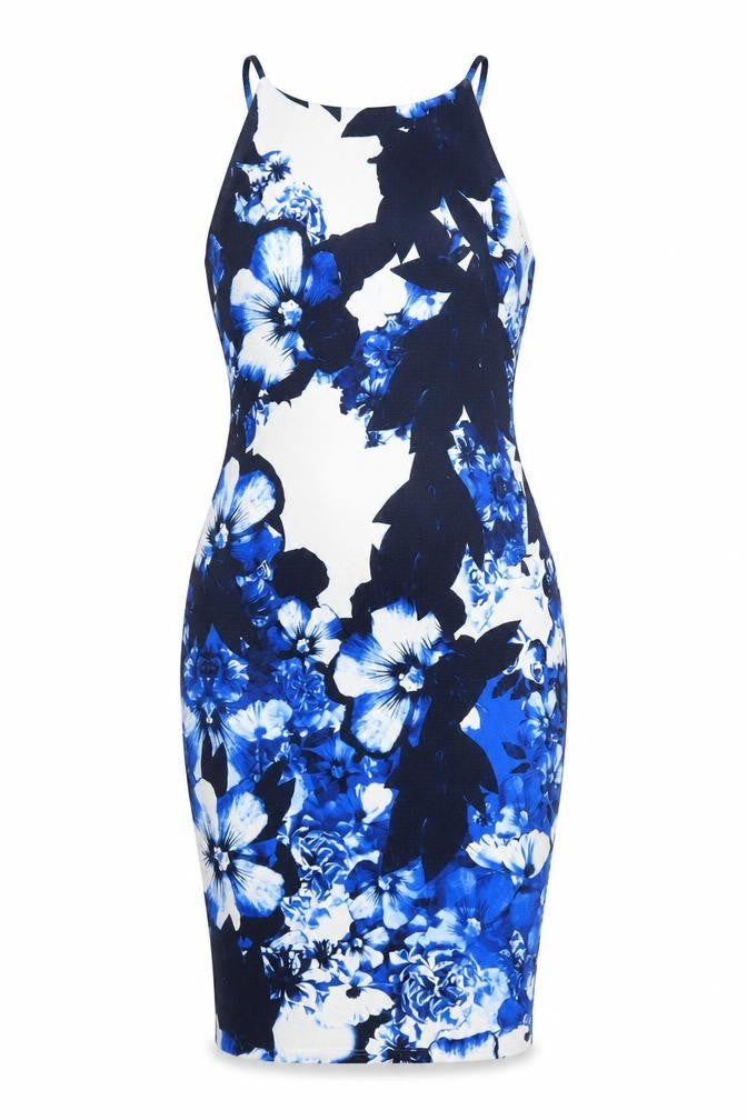 River Island Womens Blue Floral  Bodycon  Size 8