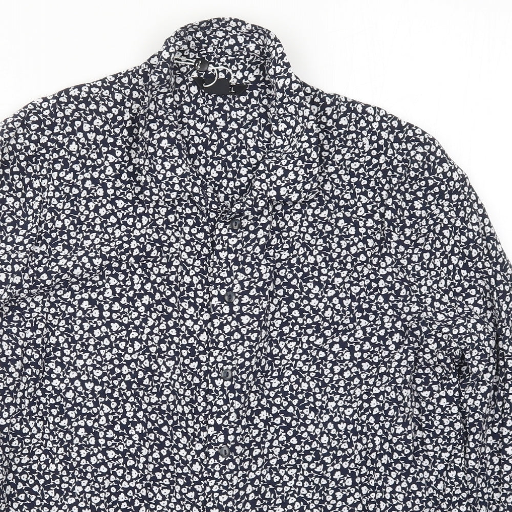 Monki Womens Blue Floral  Basic Button-Up Size S