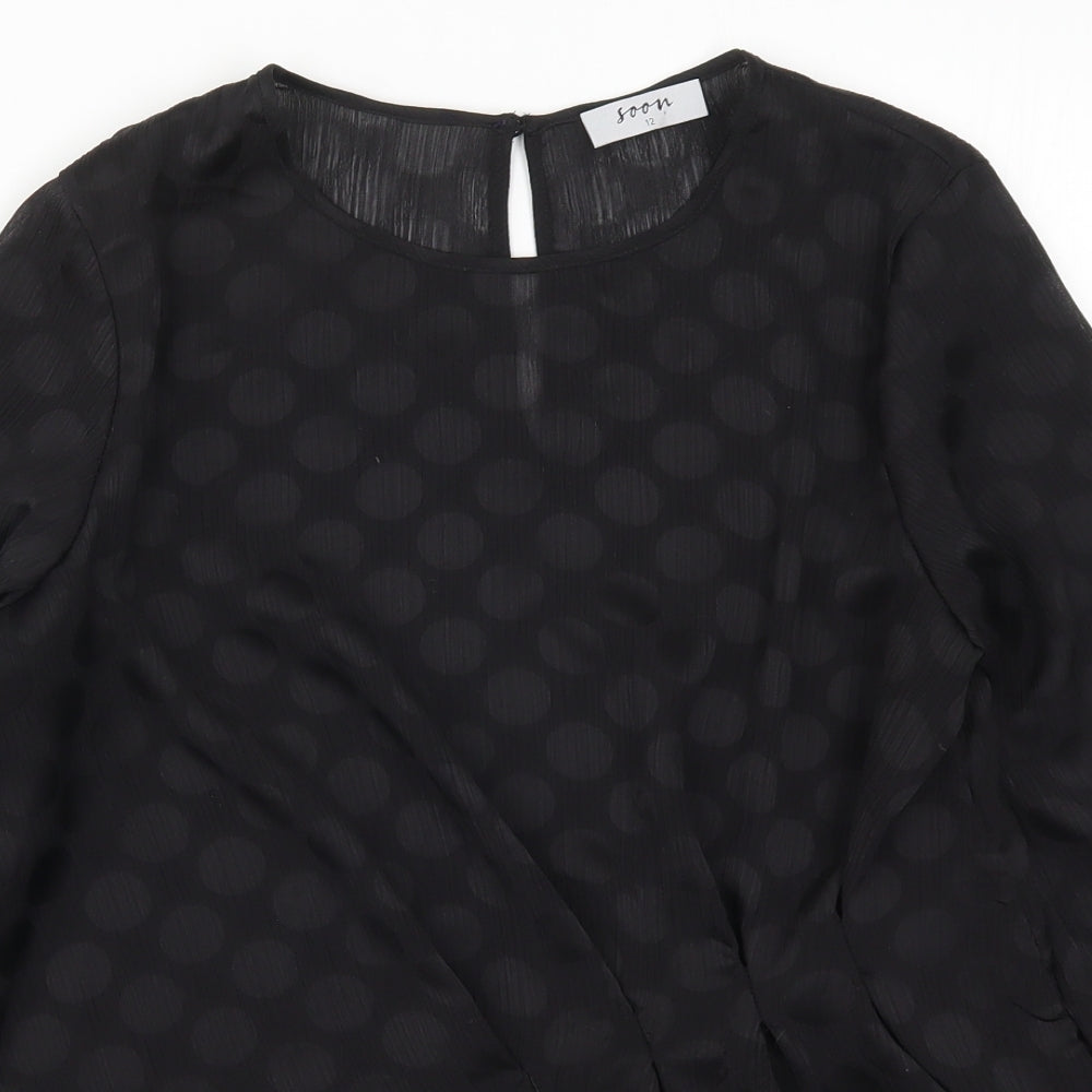 Soon Womens Blue Polka Dot  Basic Blouse Size 12