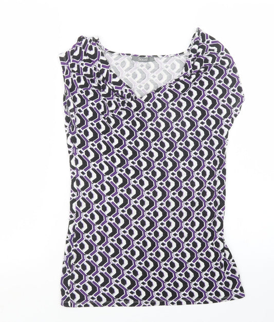 South Womens Purple Geometric  Basic T-Shirt Size 8
