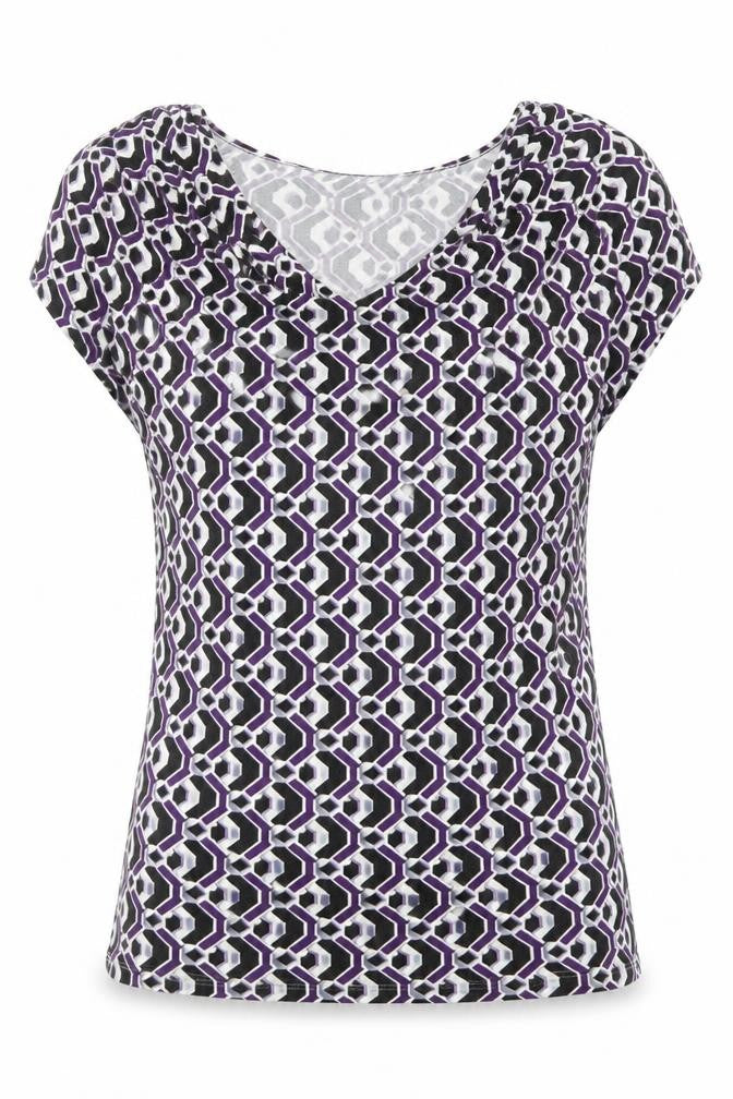 South Womens Purple Geometric  Basic T-Shirt Size 8