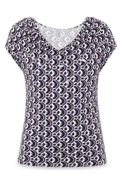 South Womens Purple Geometric  Basic T-Shirt Size 8