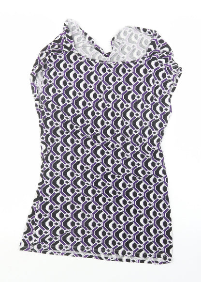 South Womens Purple Geometric  Basic T-Shirt Size 8