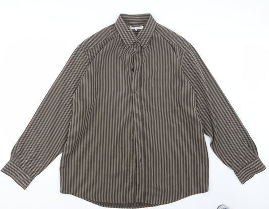 EWM Mens Brown Striped   Button-Up Size L