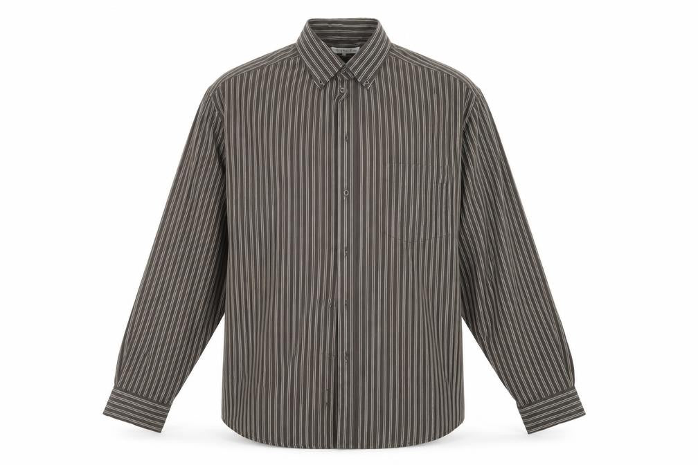 EWM Mens Brown Striped   Button-Up Size L