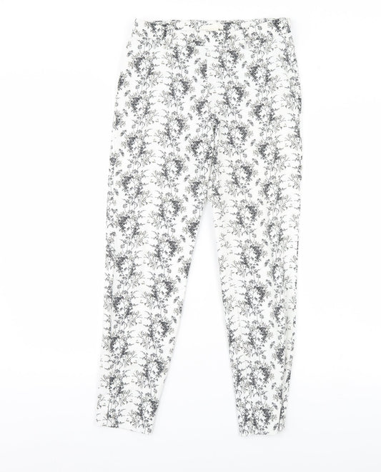H&M Womens White Floral  Trousers  Size 8 L28 in