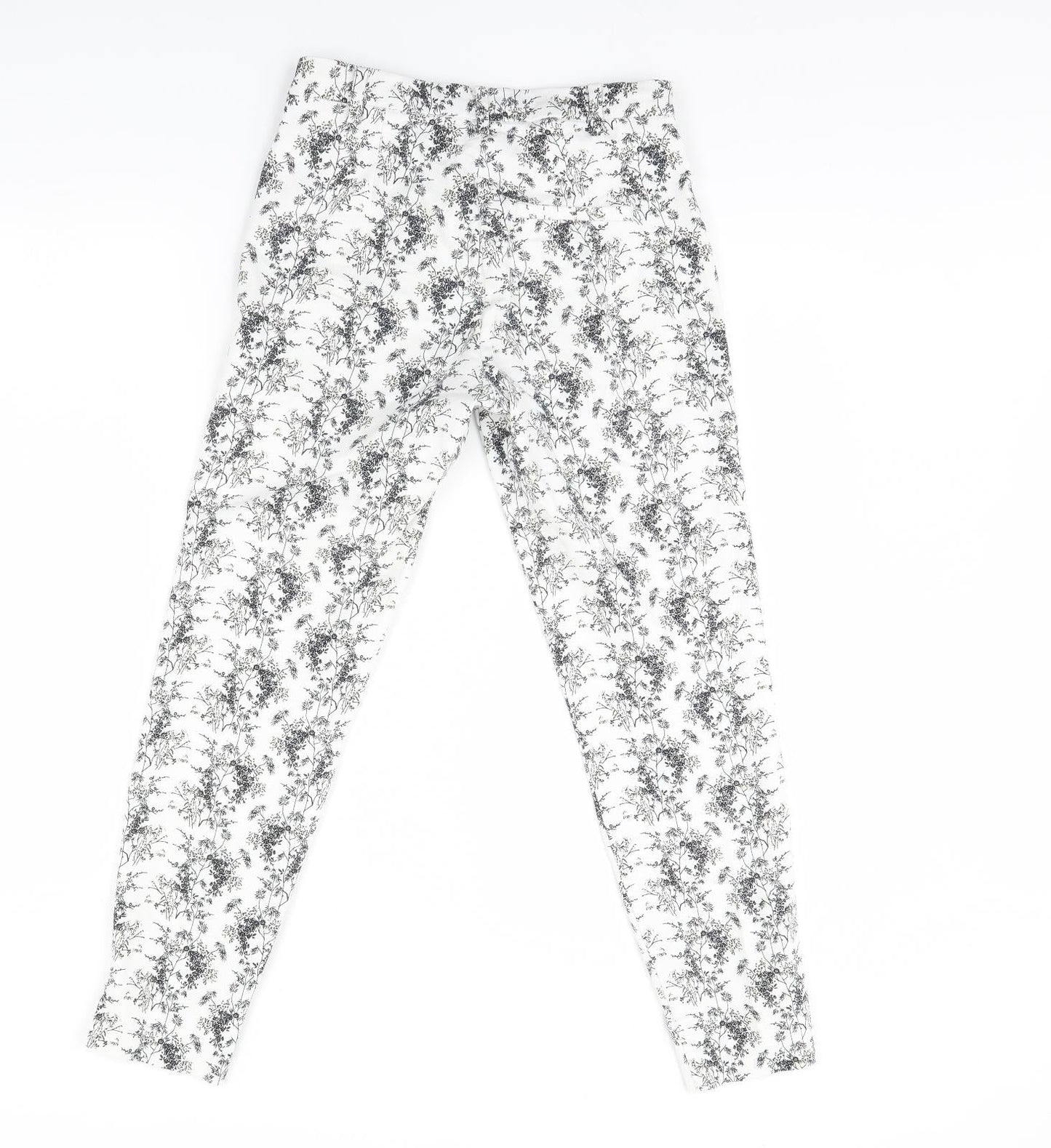 H&M Womens White Floral  Trousers  Size 8 L28 in