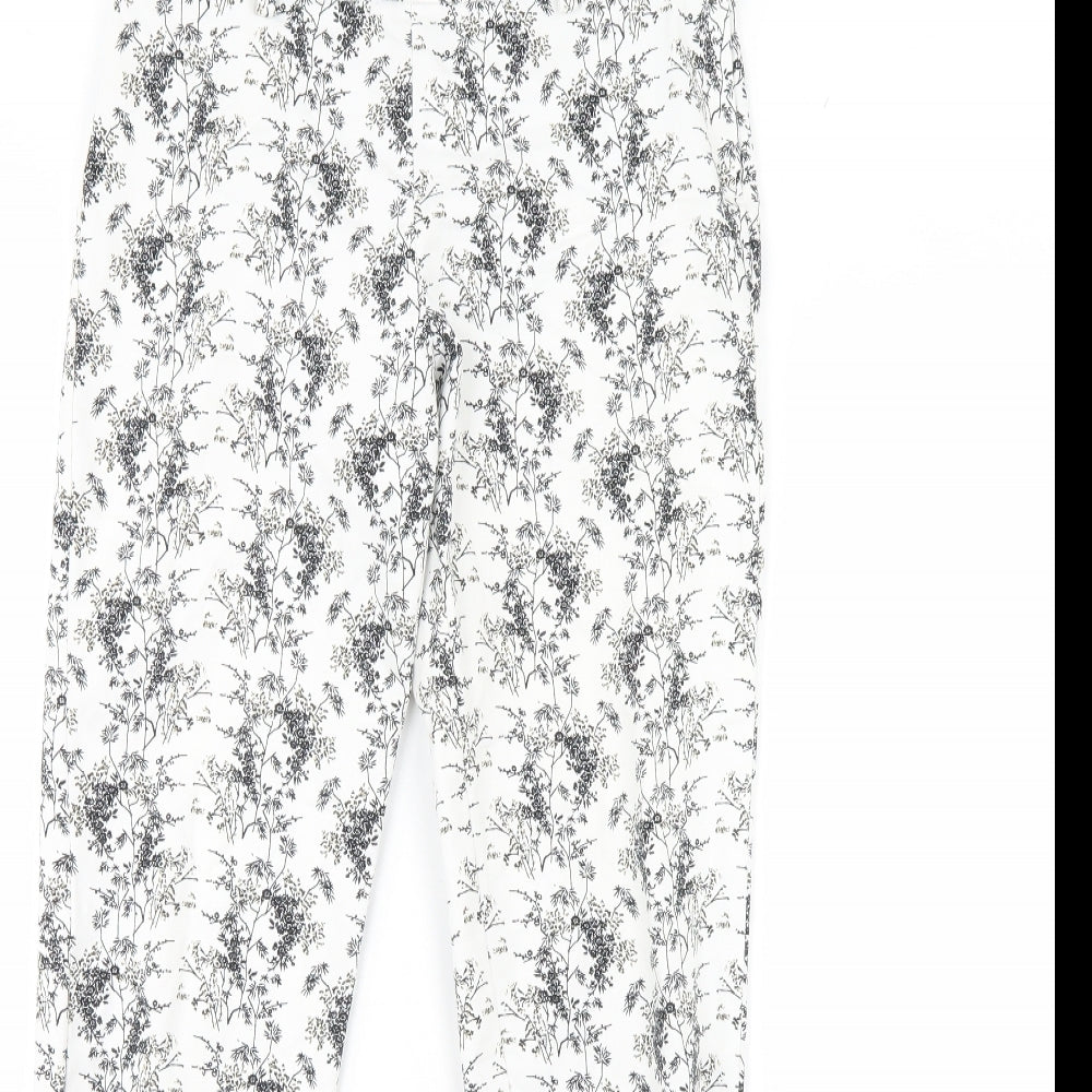 H&M Womens White Floral  Trousers  Size 8 L28 in
