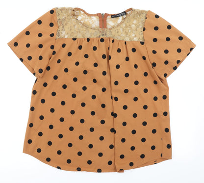 Preloved Atmosphere Womens Brown Polka Dot  Basic Blouse Size 14 - Front