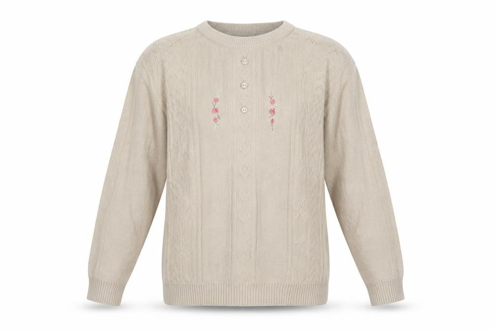 Merry Gold Womens Beige Floral Knit Pullover Jumper Size L